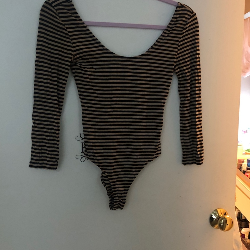 Striped Long-Sleeve Kids One-Piece Bodysuit in Black and Tan